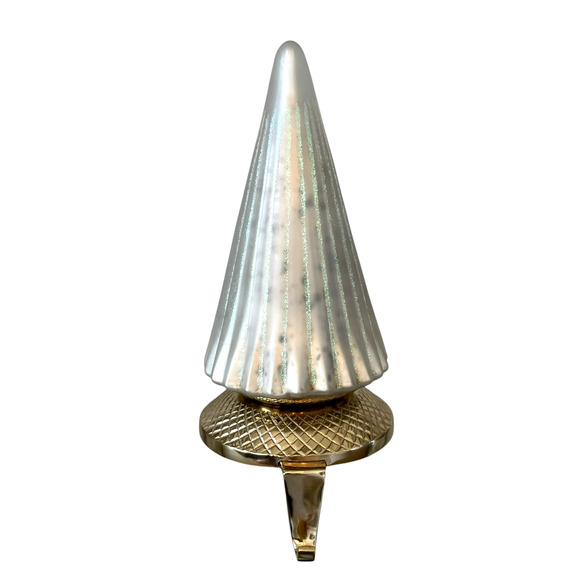NEIMAN MARCUS Shiny Silver Tree Christmas Stocking Holder Holiday Glam Gold New - Picture 3 of 9